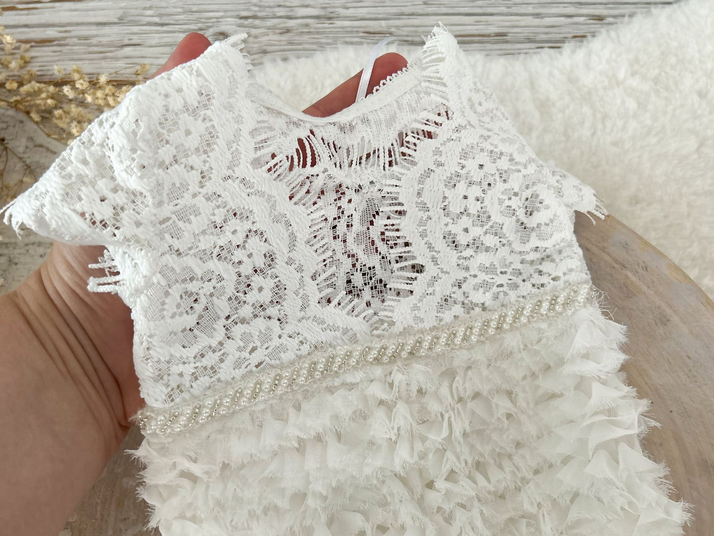 Newborn romper girl, Newborn photo prop, White outfit for baby girl first photo shoot, Lace newborn outfit