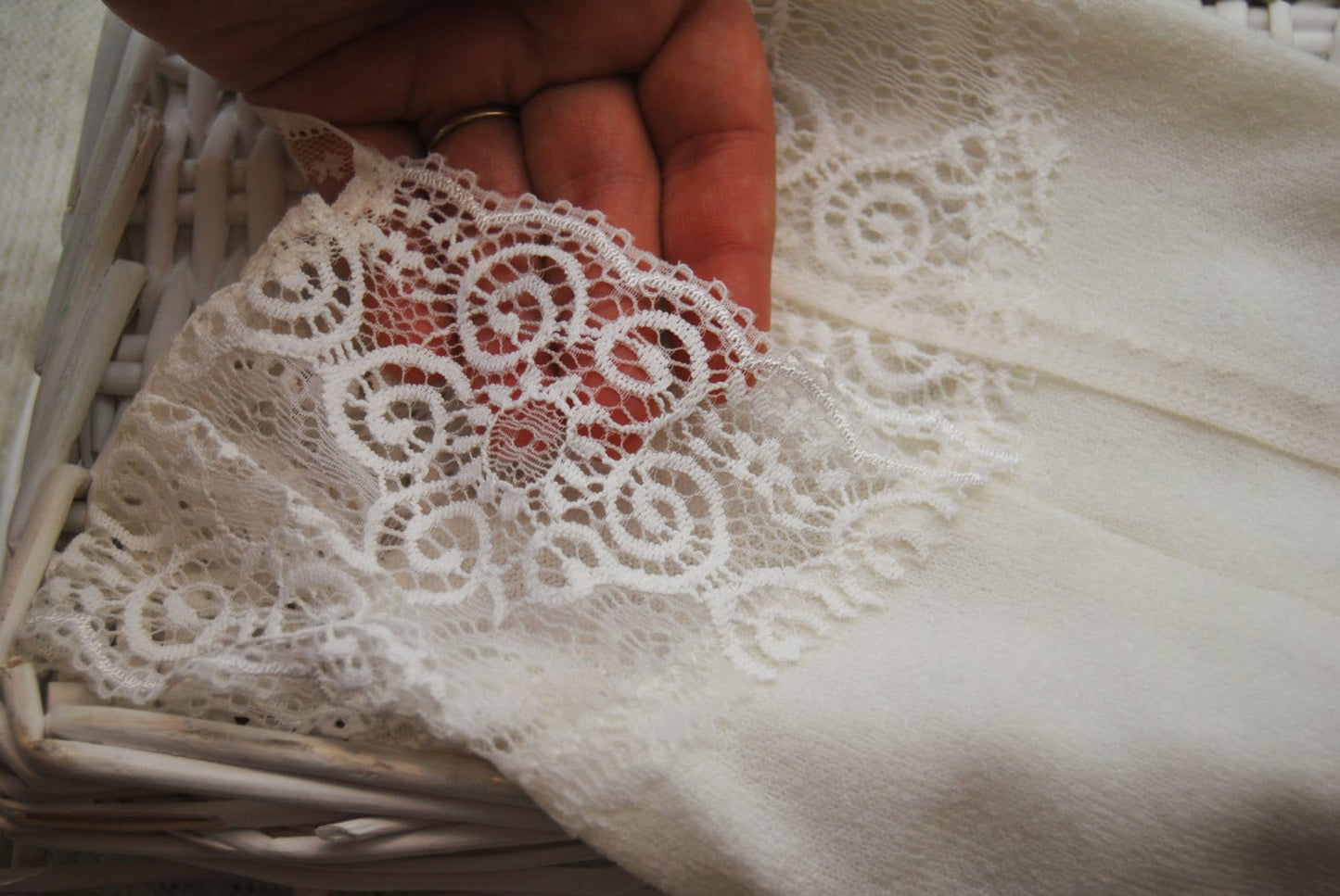 The top part of the baby romper is made of dainty lace with beautiful textures.